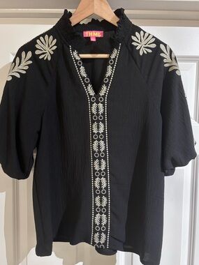 THML Embroidered Sleeve Top